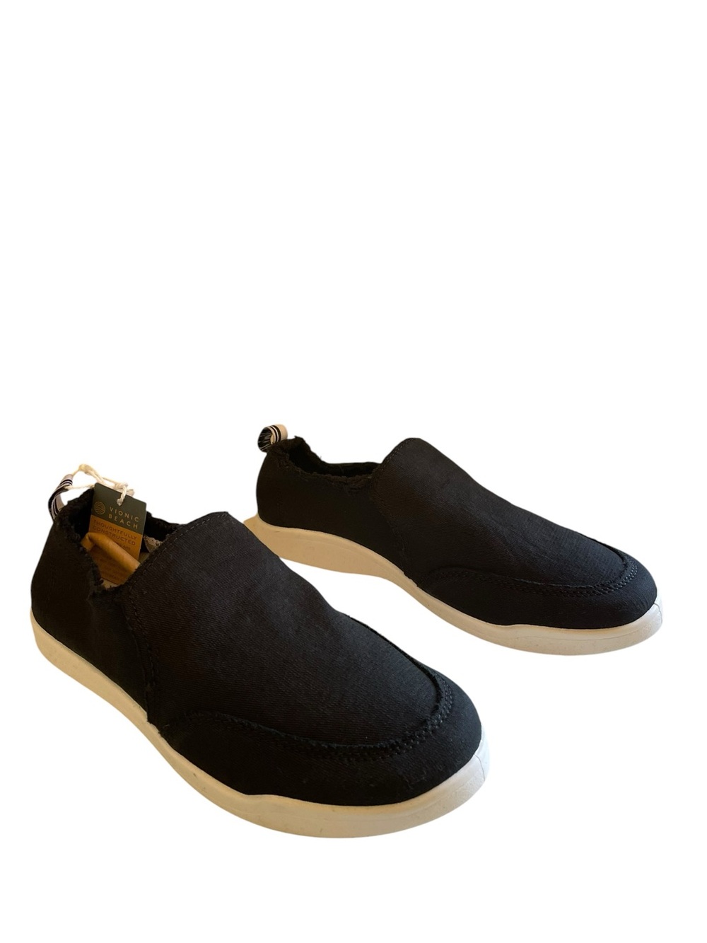 Vionic Beach Malibu Canvas Black Slip-On Sneakers with White Sole Size 6 1/2 NEW